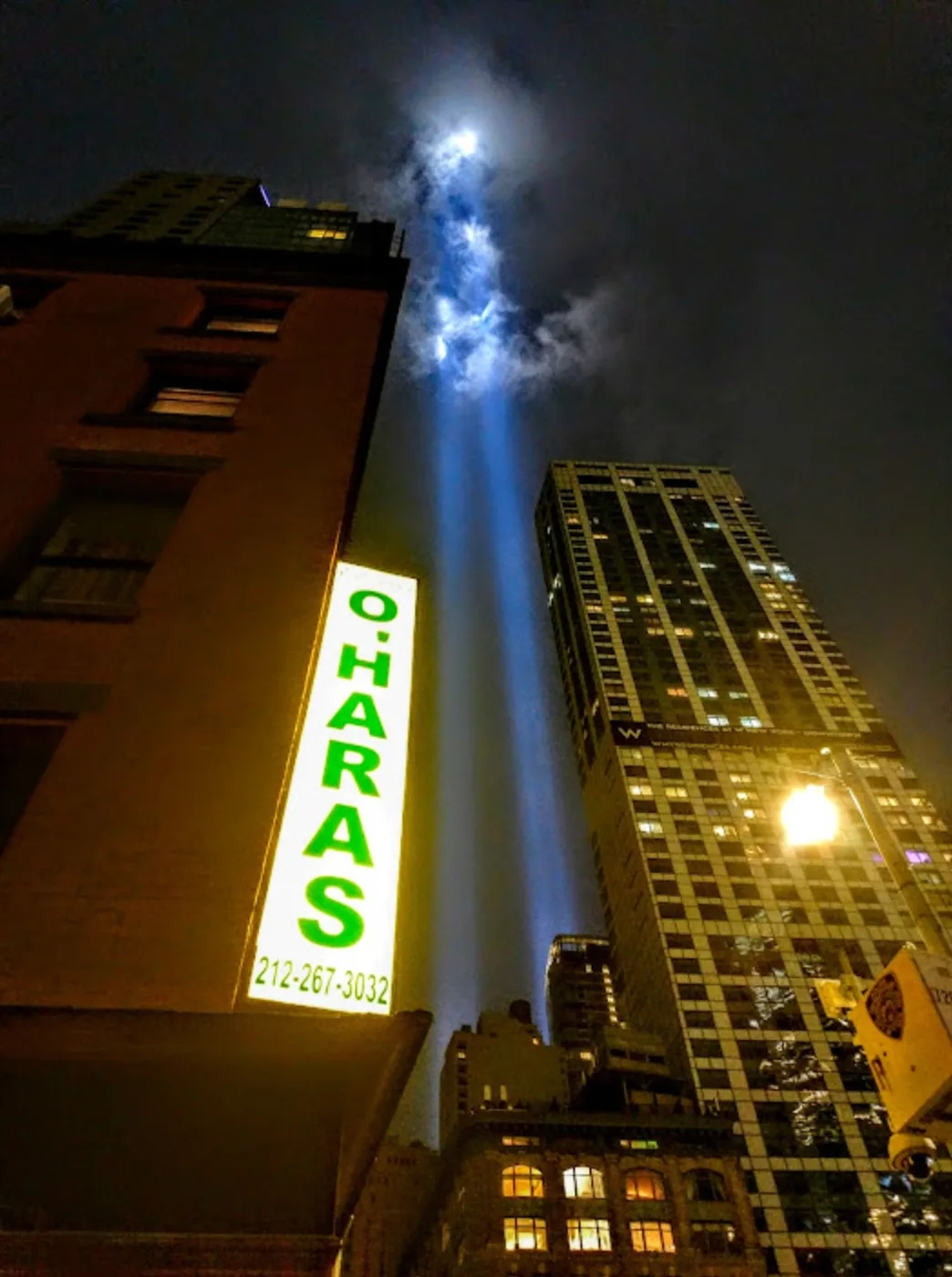 O'Hara's sign with Tribute in Light